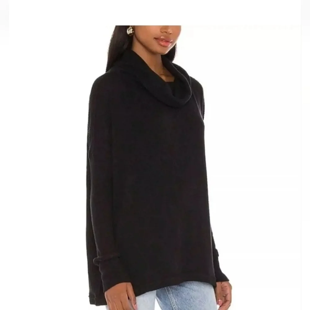 Free People We The Free Juicy Ribbed Cowl Neck Oversized Top Black S NWT